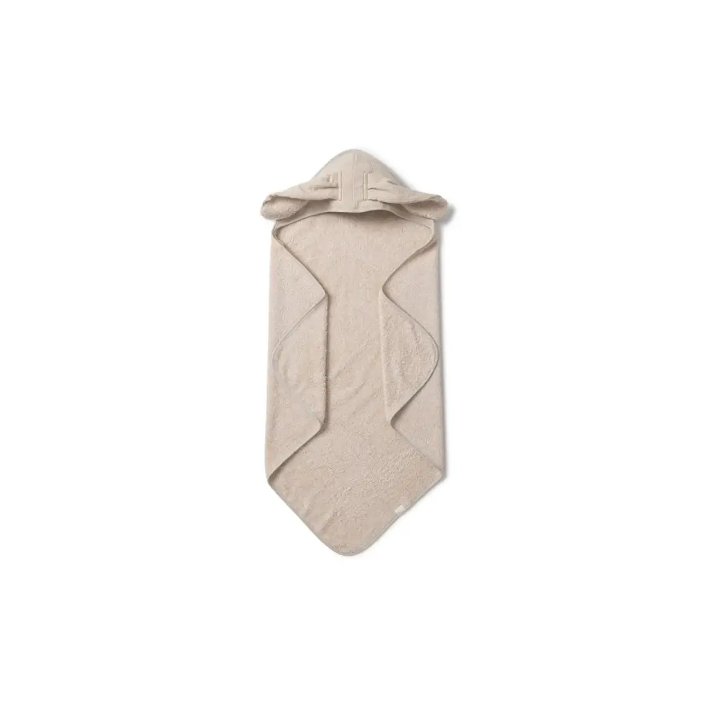 BabyShower hooded towel cape bunny in blush beige; soft terry bath accessory for babies