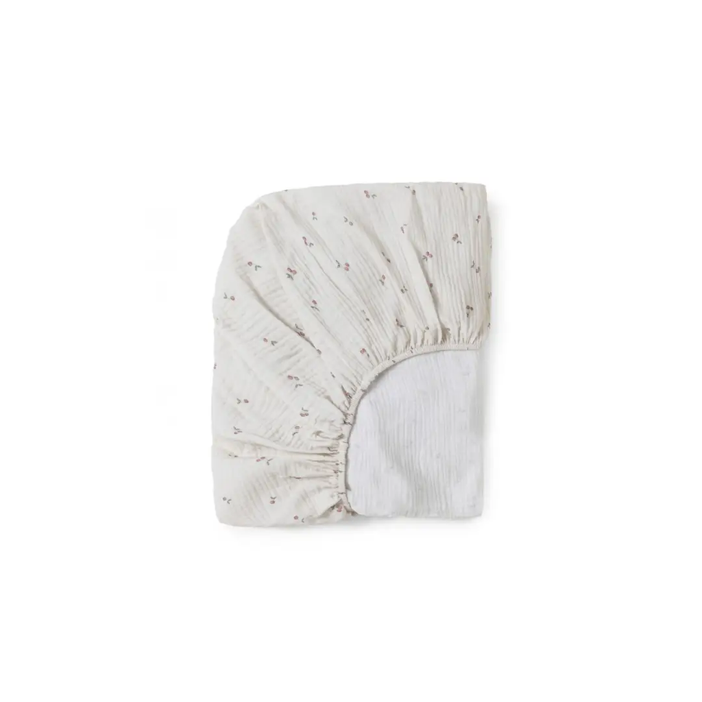 Babyshower changing mat cover in cream fabric with tiny cherry print by Citron Grenadine