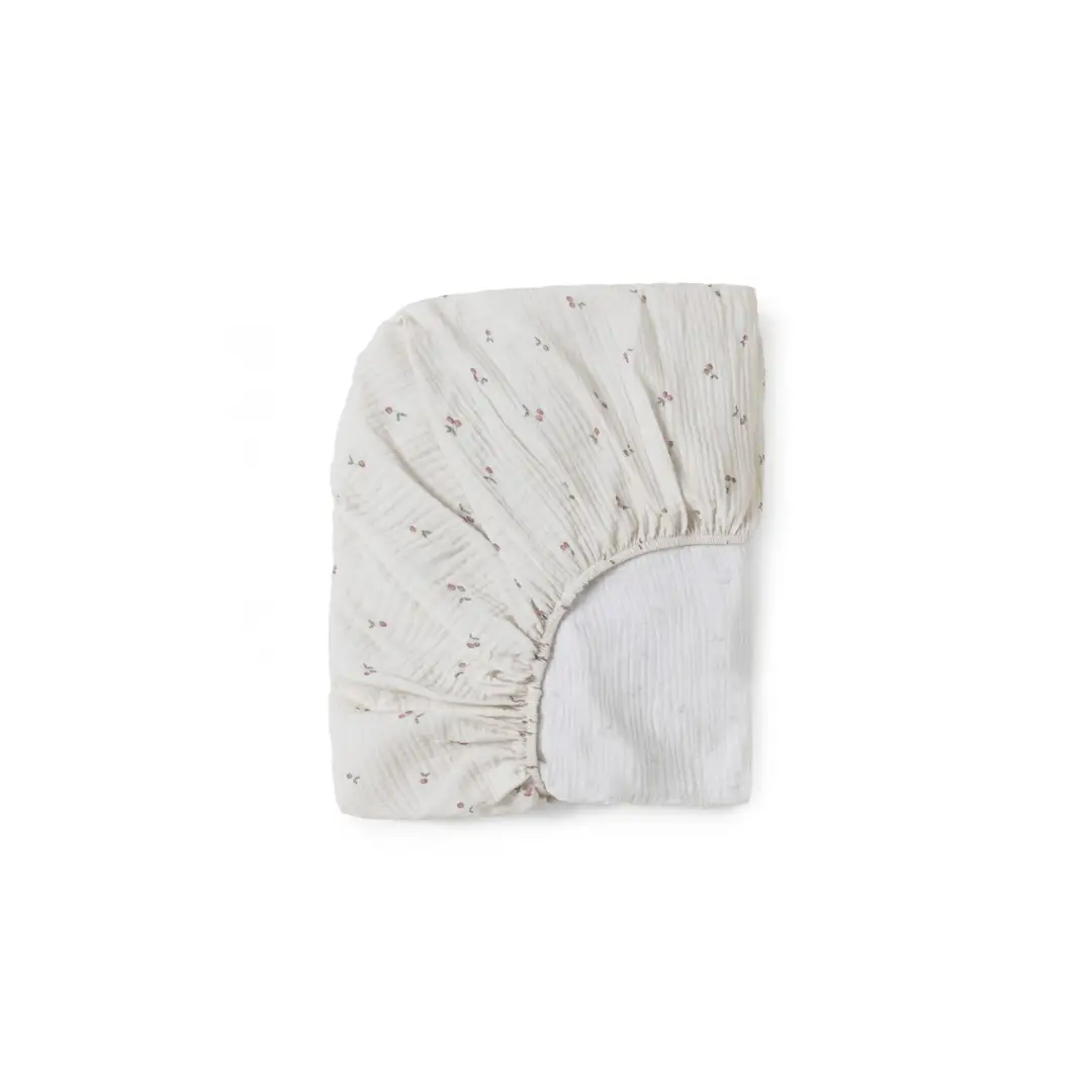 Babyshower changing mat cover in cream fabric with tiny cherry print by Citron Grenadine