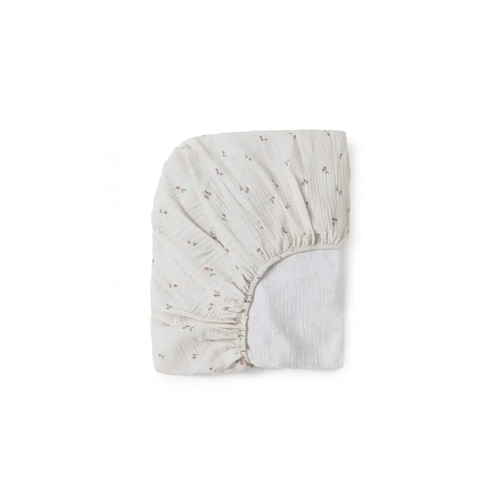 Babyshower changing mat cover in cream fabric with tiny cherry print by Citron Grenadine