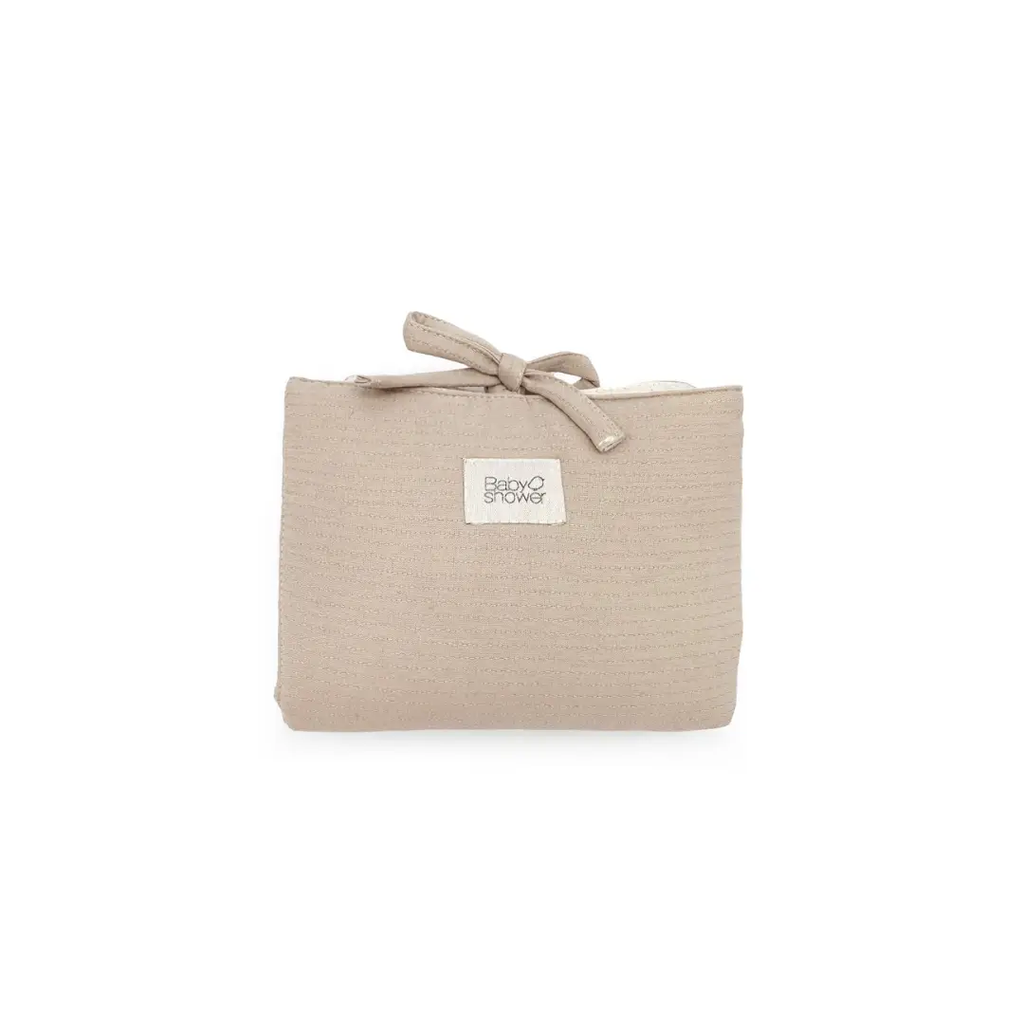 Audrey feel blush nomade changing mat, beige knit fabric with bow, Baby Shower label