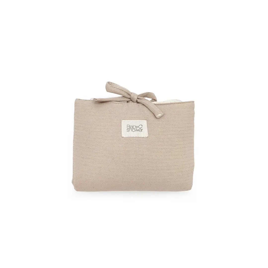 Audrey feel blush nomade changing mat, beige knit fabric with bow, Baby Shower label