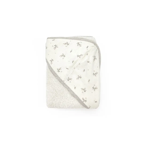 Baby bath cape Roseberry by Citron Grenadine, cream towel with brown floral print and gray trim