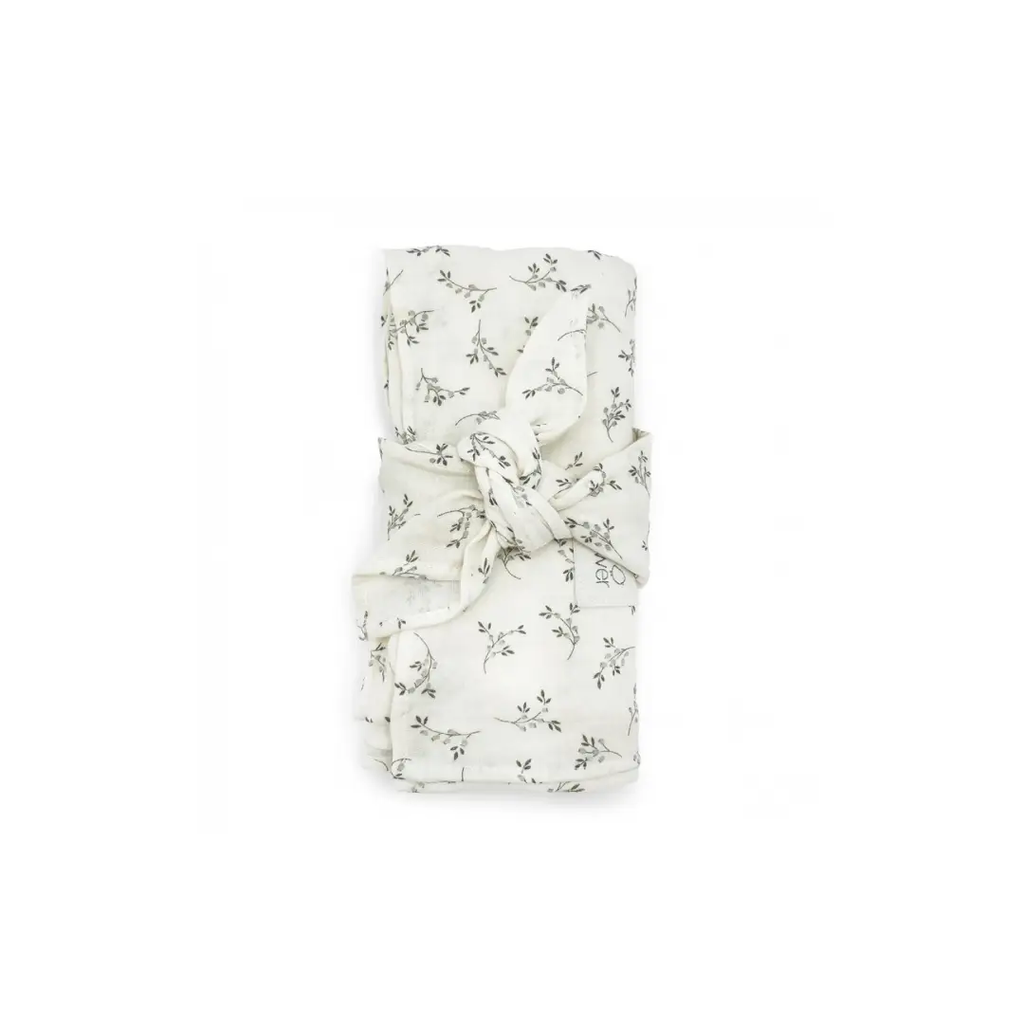 BABYSHOWER minimax swaddling blanket olive bloom by Citron Grenadine, cream fabric with olive twig print