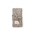 Swaddling blanket with leopard print, knotted wrap, Baby Shower label, Citron Grenadine