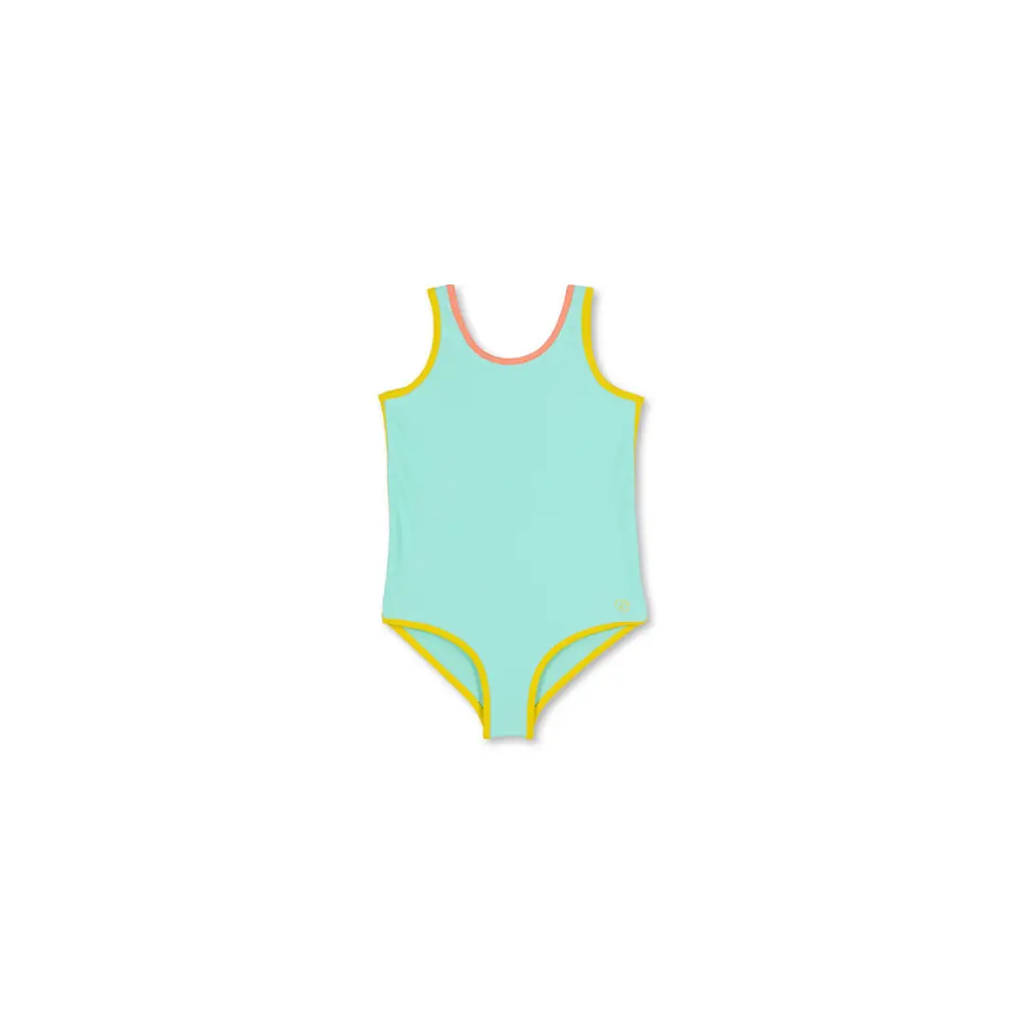 Citron Grenadine BAÏNES pam maillot anti UV turquoise one-piece swimsuit with yellow trim