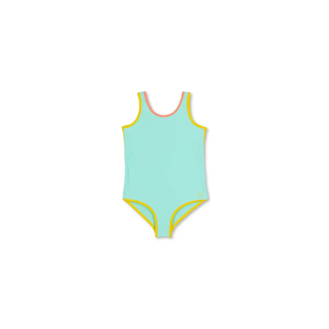 Citron Grenadine BAÏNES pam maillot anti UV turquoise one-piece swimsuit with yellow trim