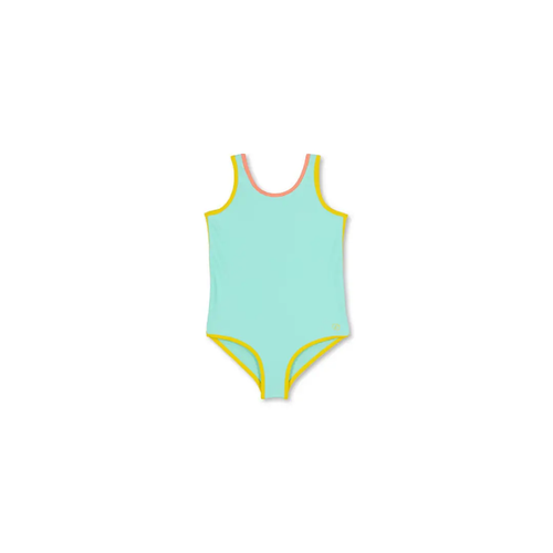 Citron Grenadine BAÏNES pam maillot anti UV turquoise one-piece swimsuit with yellow trim