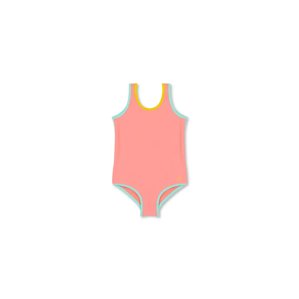 Citron Grenadine BAÏNES pam anti-UV peach one-piece swimsuit with turquoise trims