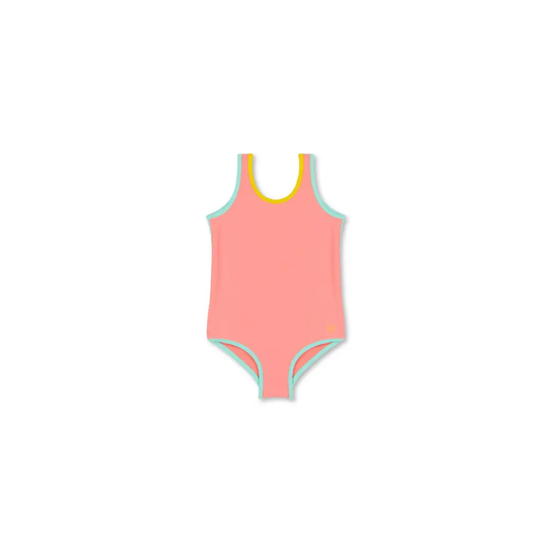 Citron Grenadine BAÏNES pam anti-UV peach one-piece swimsuit with turquoise trims