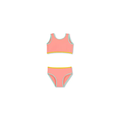 BAÏNES anti-UV peach two-piece bikini set by Citron Grenadine; top and bottom with teal trim and yellow waistband