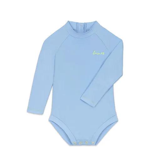 BAÏNES mango maillot UPF50 sunny blue infant swimsuit by Citron Grenadine, long sleeves with snap bottom
