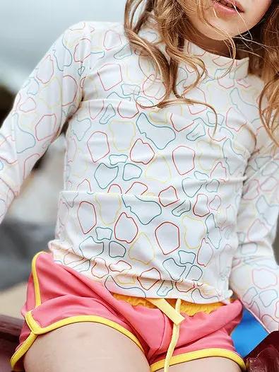 BAÏNES papaya anti-UV berlingot swimsuit; multicolor abstract print, kids’ one-piece