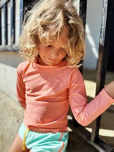 BAÏNES papaya maillot anti UV peach swimsuit for kids Citron Grenadine