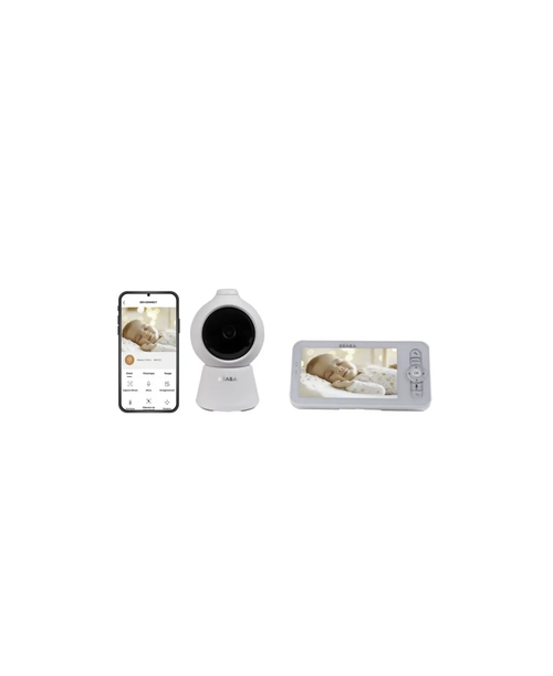 BÉABA babyphone zen smart AI blanc — ensemble vidéo avec smartphone et moniteur à écran