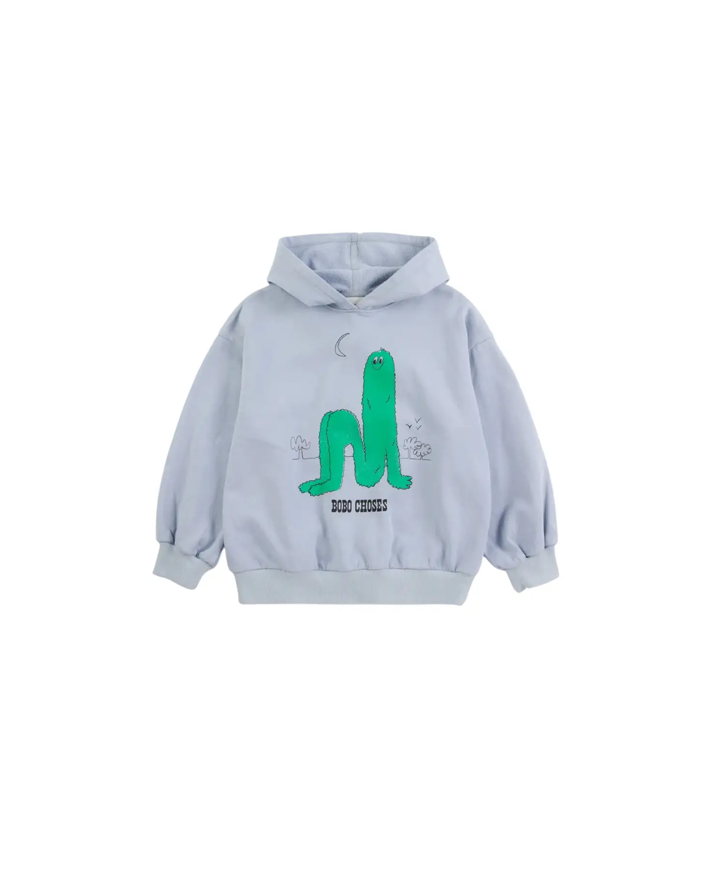 BOBO CHOSES long puff hoodie sweatshirt in light blue with green cactus graphic