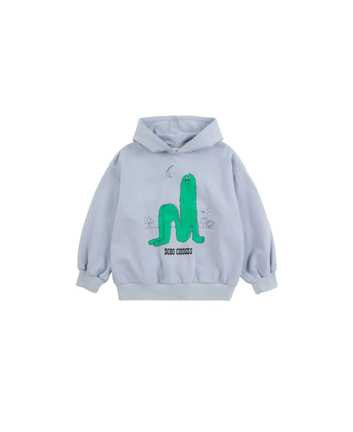 BOBO CHOSES long puff hoodie sweatshirt in light blue with green cactus graphic