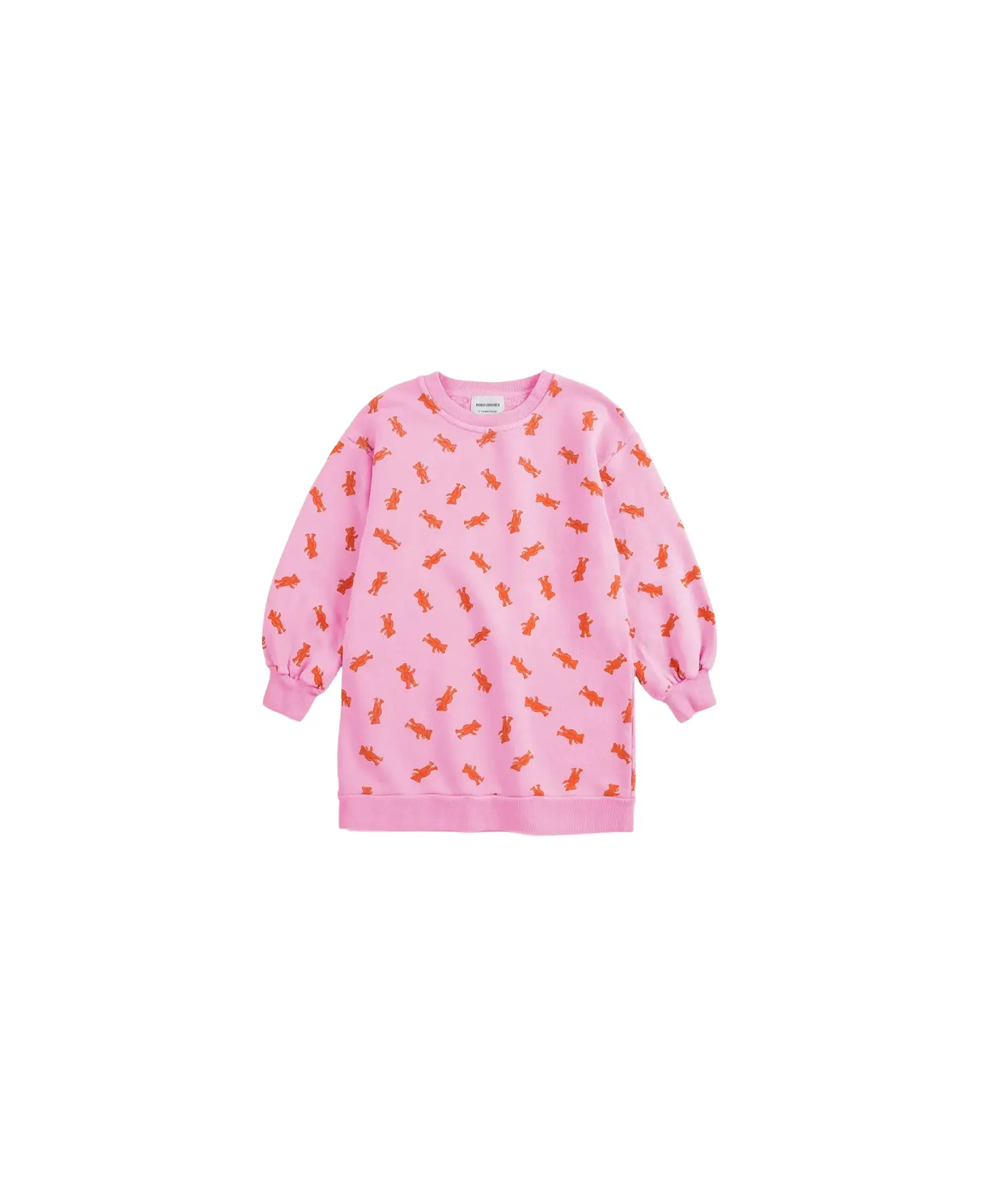 BOBO CHOSES softpaw monster all-over robe sweatshirt for kids; pink with orange monster print