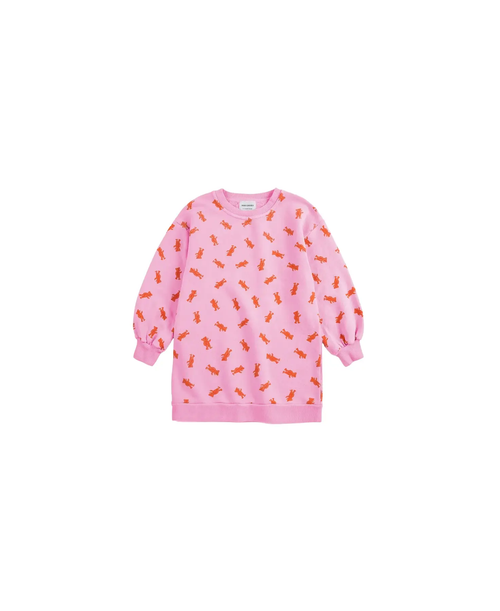 BOBO CHOSES softpaw monster all-over robe sweatshirt for kids; pink with orange monster print