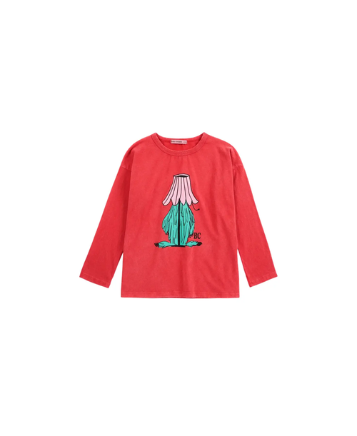 BOBO CHOSES red long-sleeve hidden monster t-shirt with pink top and teal body graphic