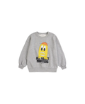 BOBO CHOSES bigtooth lemon sweatshirt, grey with yellow cartoon monster graphic
