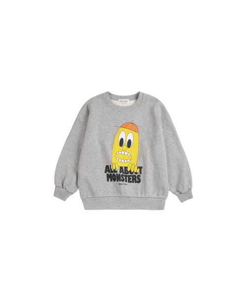 BOBO CHOSES bigtooth lemon sweatshirt, grey with yellow cartoon monster graphic