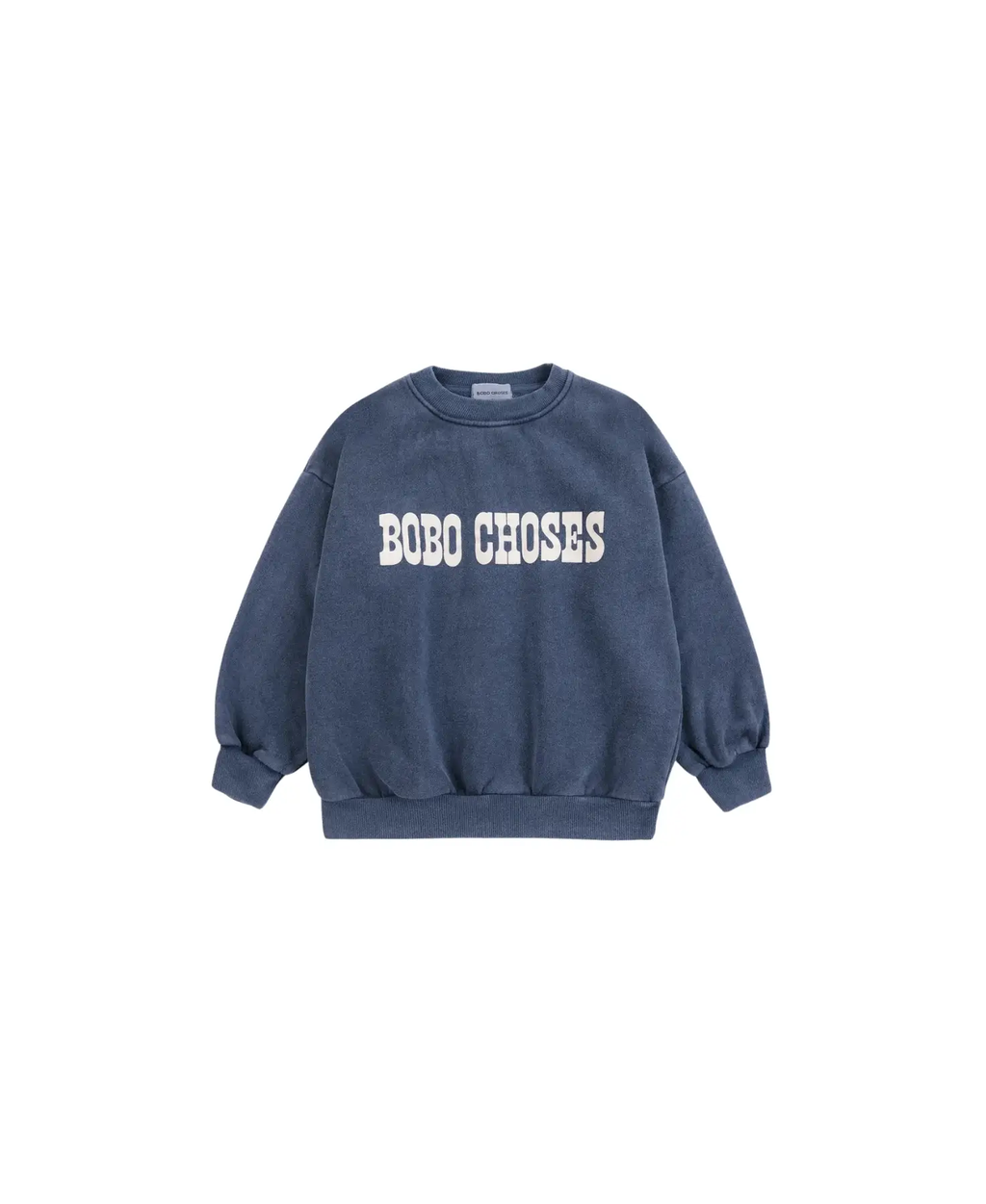 BOBO CHOSES Pop sweatshirt, bluewashed cotton with white logo across chest