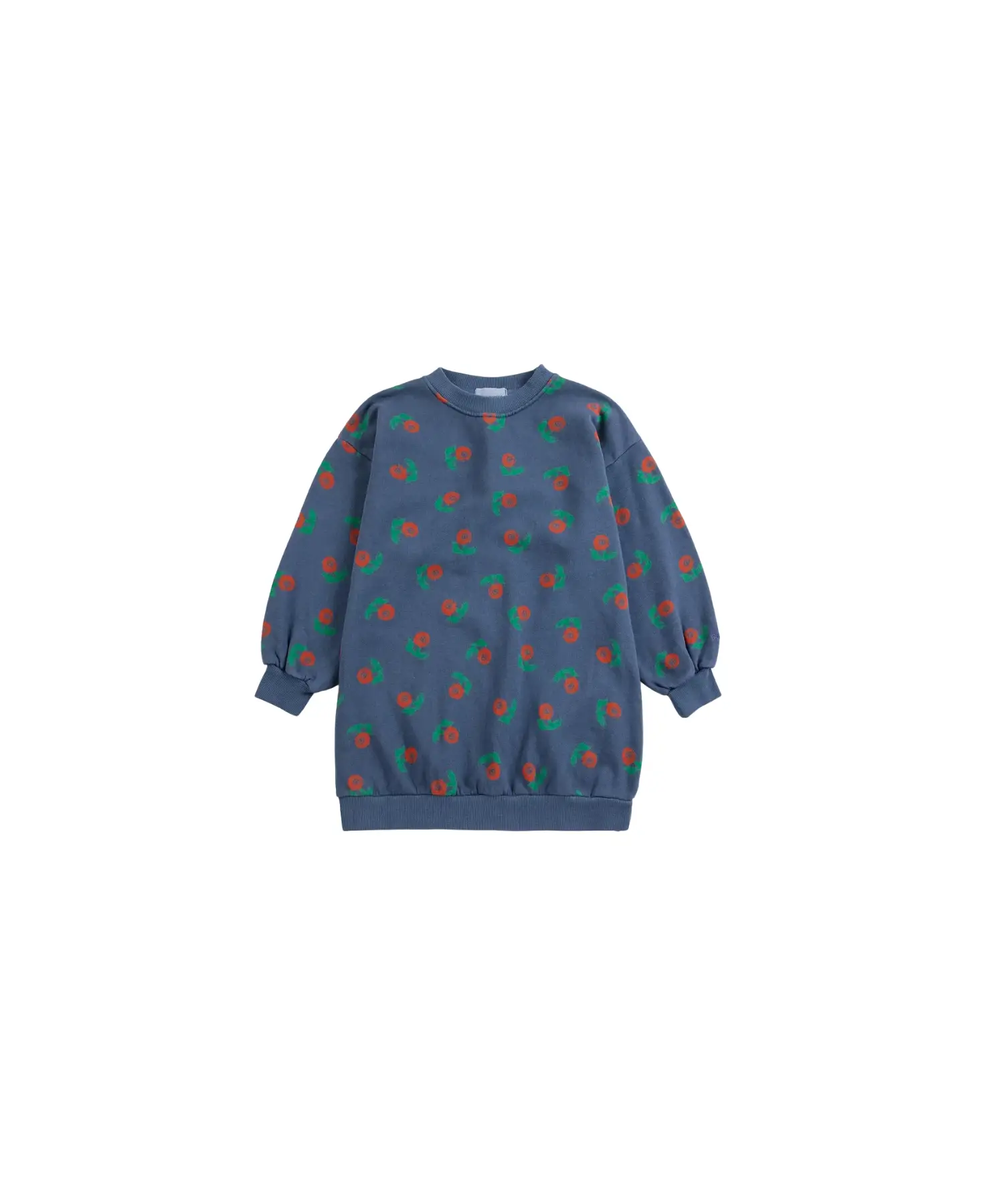 BOBO CHOSES Stamp Bloom all-over print sweatshirt, blue with red blossoms and green leaves