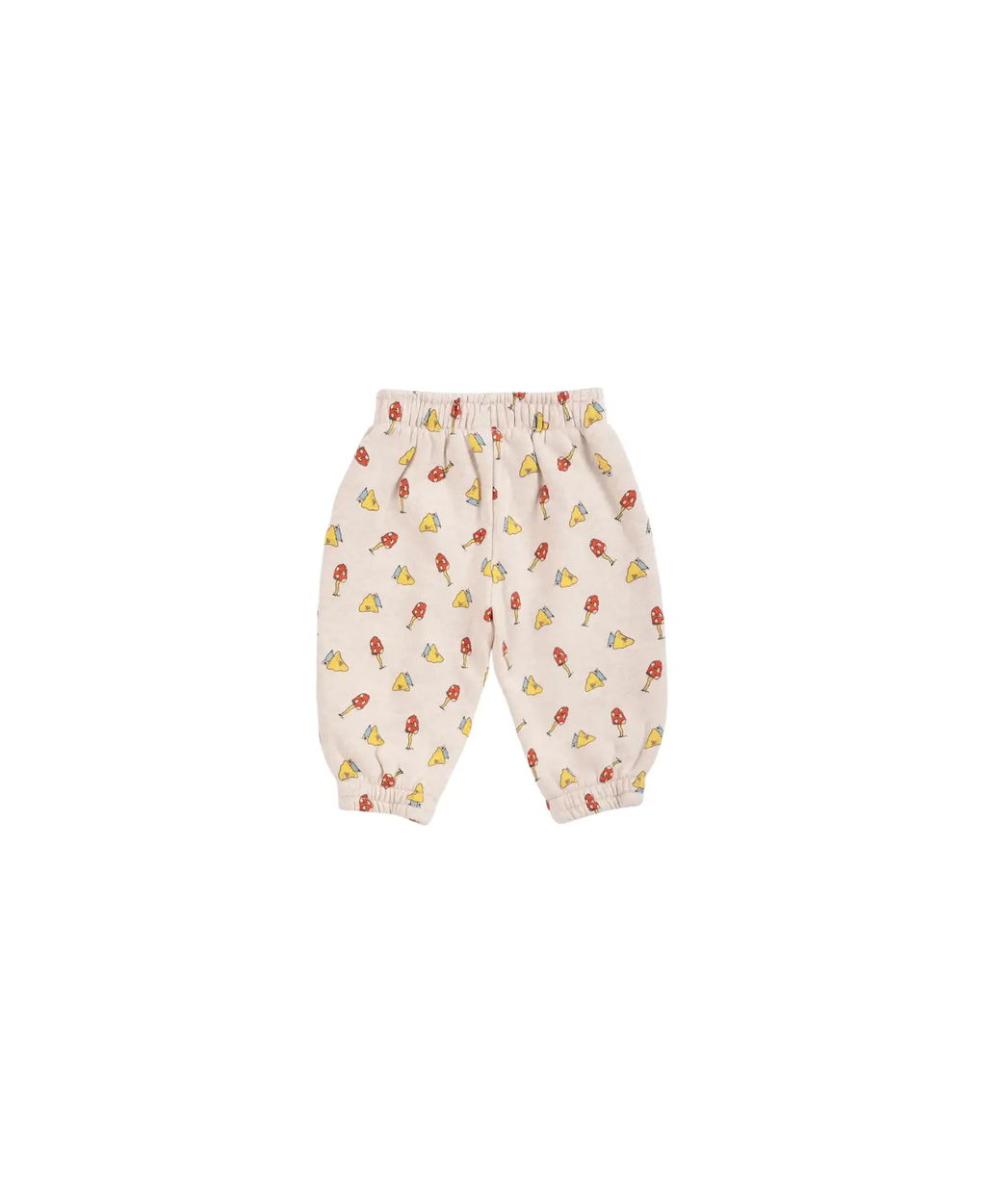 BOBO CHOSES Mush Monster Duo pants, beige all-over print with red mushrooms and yellow cheese shapes