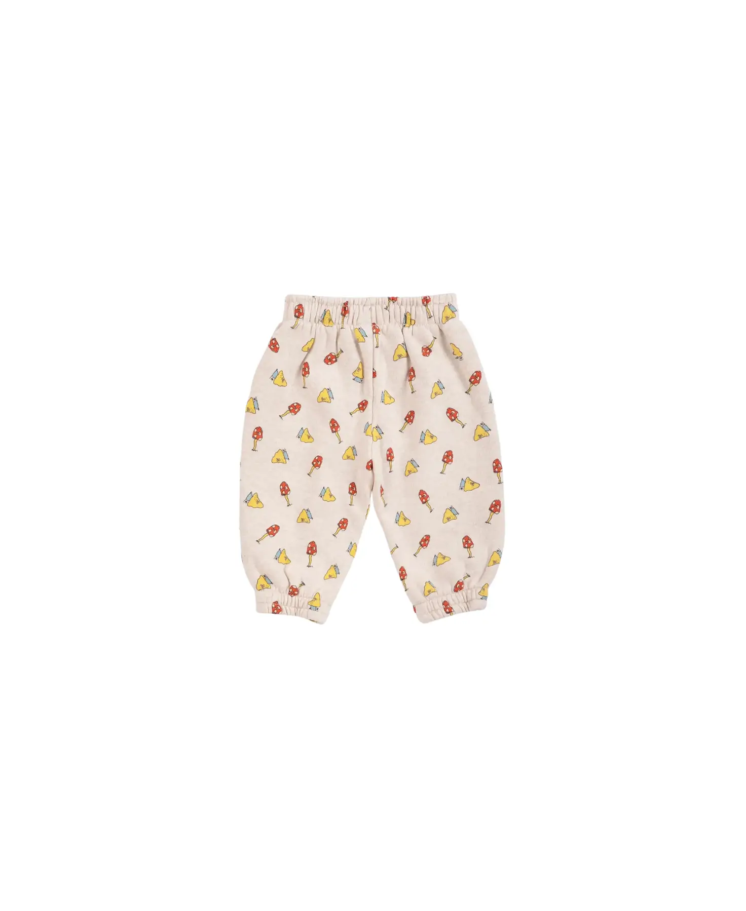 BOBO CHOSES Mush Monster Duo pants, beige all-over print with red mushrooms and yellow cheese shapes