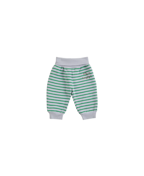 Pantalon de jogging rayé vert et gris BOBO CHOSES, logo brodé sur la cuisse
