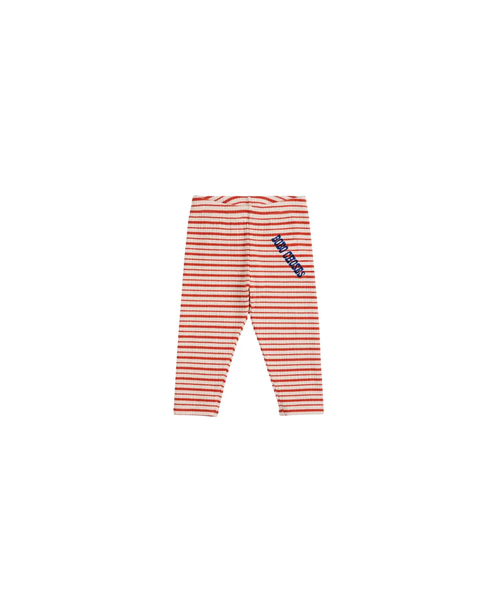 BOBO CHOSES pop stripes leggings, red and white stripes with blue logo on the leg