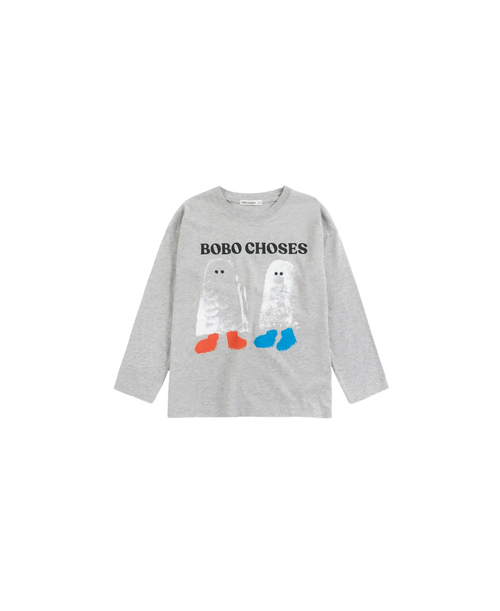 BOBO CHOSES booty ghosts t-shirt, grey with ghost figures and orange/blue feet