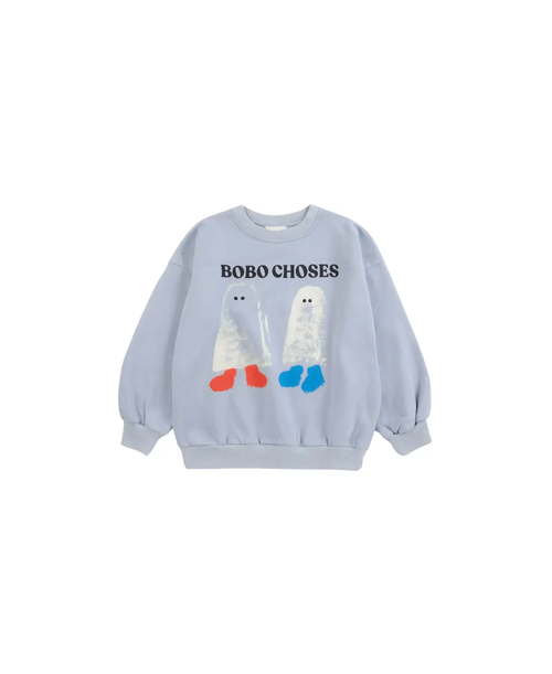 BOBO CHOSES booty ghosts sweatshirt, light blue with ghost graphic for kids