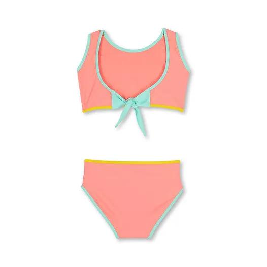 BAÏNES bikini anti-UV peach two-piece set, Citron Grenadine classic with aqua trim and bow top