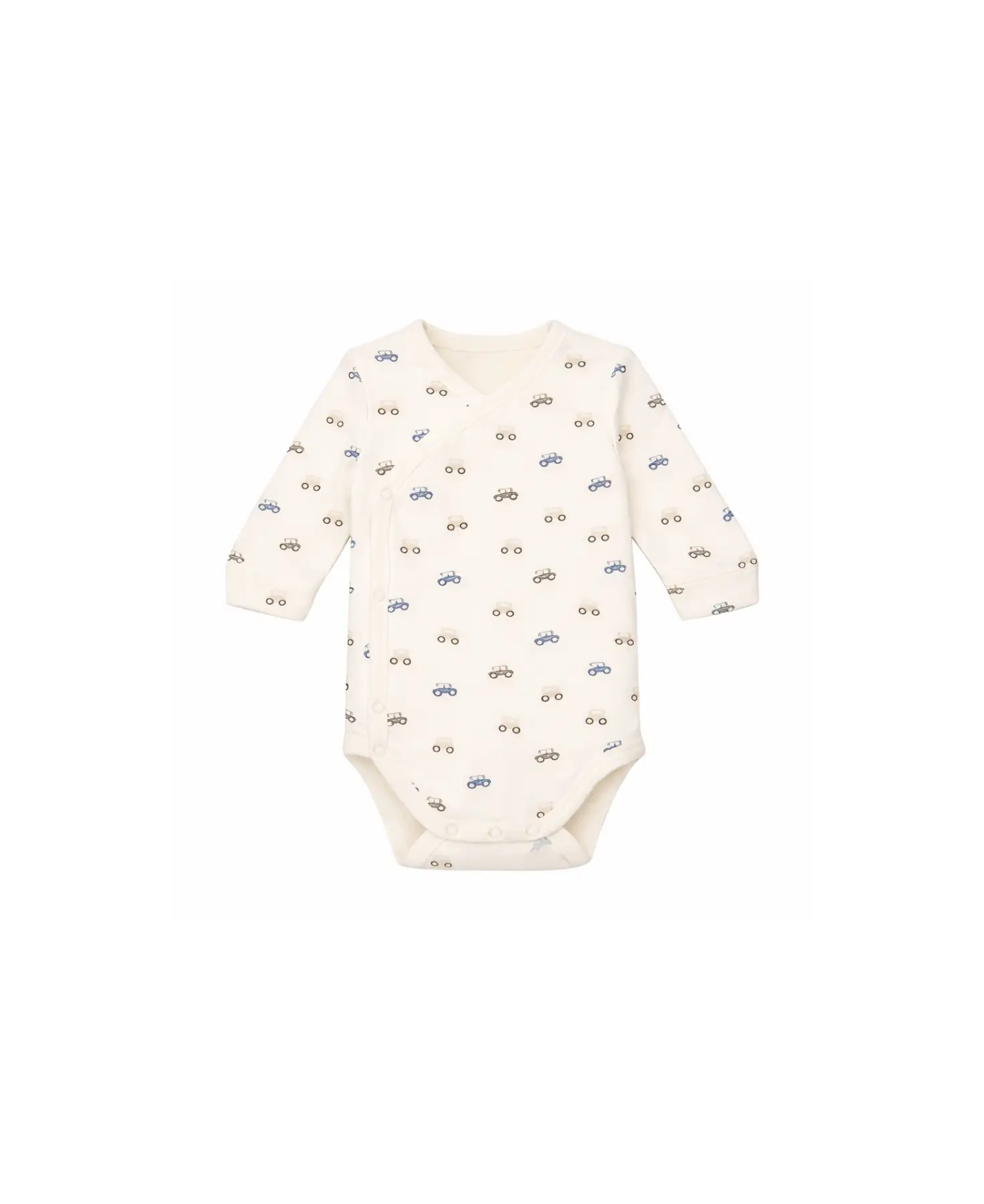 More Than Babies baby bodysuit by Citron Grenadine, cream with blue and brown car prints