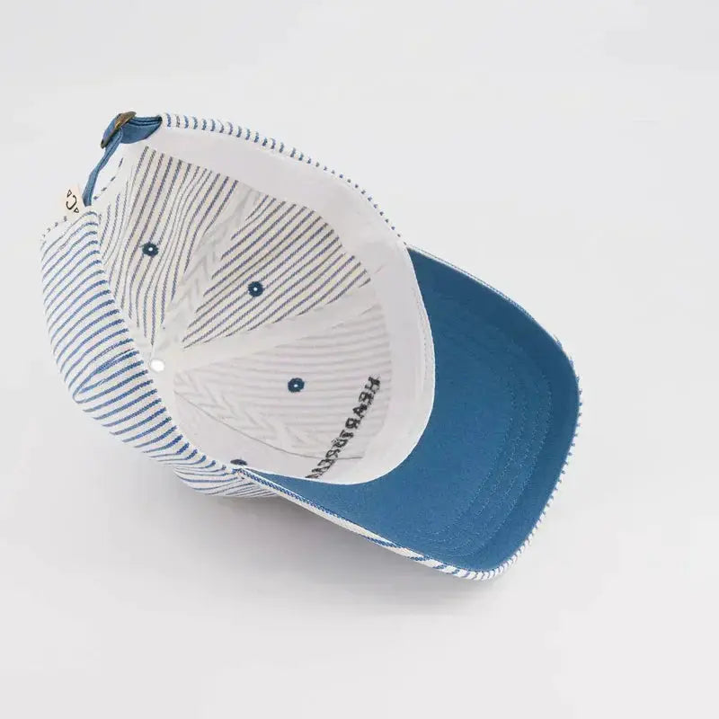 Baseball cap CHAMAYE marinière Heartbreaker by Citron Grenadine, blue striped fabric with blue brim