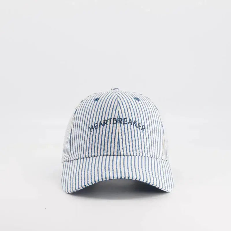 CHAMAYE marinière baseball cap, blue-and-white striped with Heartbreaker embroidery by Citron Grenadine