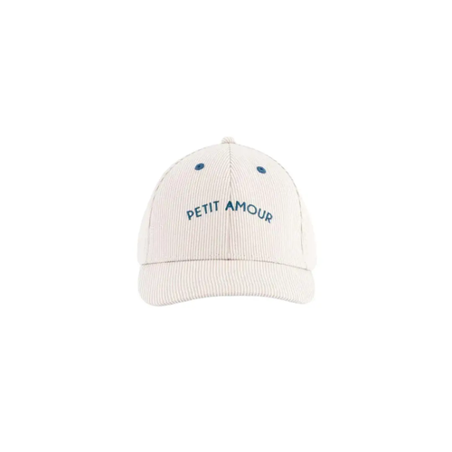 CHAMAYE casquette marinière Petit Amour baseball cap, cream striped with blue embroidery
