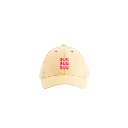 CHAMAYE baseball cap by Citron Grenadine in pale yellow with pink SUN SUN SUN embroidery