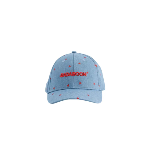 CHAMAYE denim baseball cap Badaboom by Citron Grenadine, light blue with red embroidery and small hearts