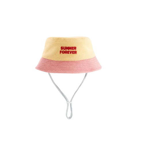 CHAMAYE bob éponge Summer Forever jaune two-tone bucket hat with pink brim and gray drawstring