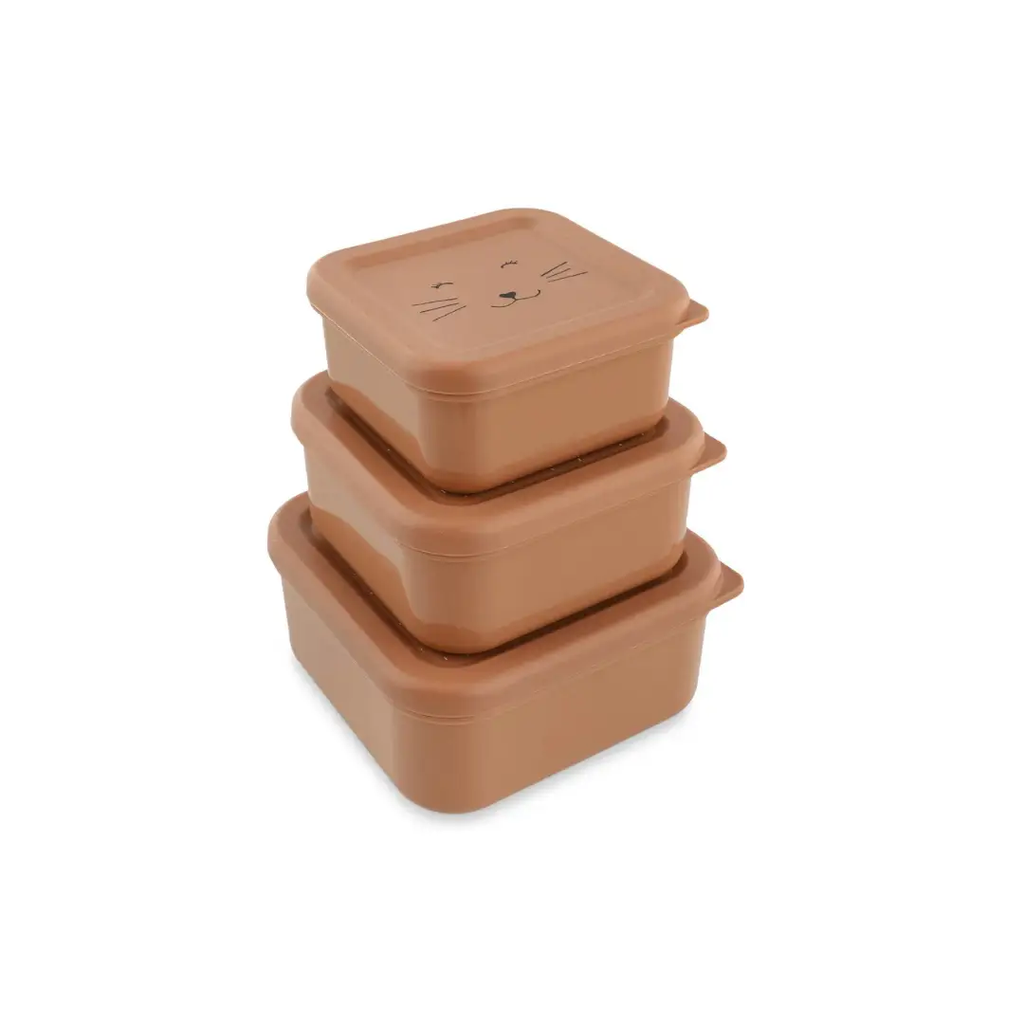 TRIXIE Mrs Cat 3-pack brown plastic food storage containers with cat-face lids