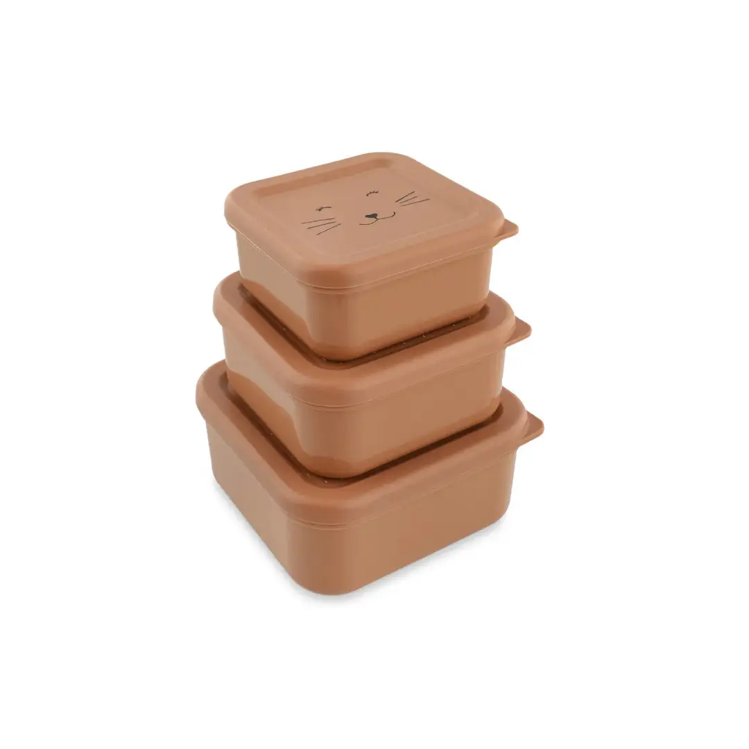 TRIXIE Mrs Cat 3-pack brown plastic food storage containers with cat-face lids