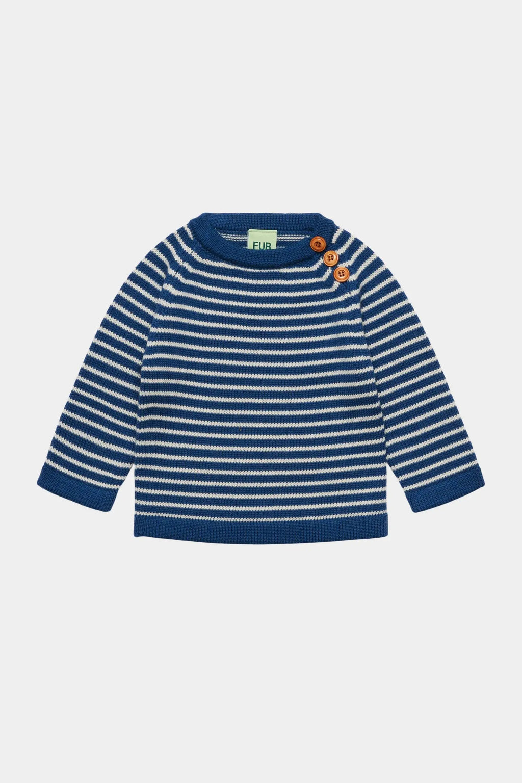 Pull en mérinos rayé deep indigo-écru, Citron Grenadine