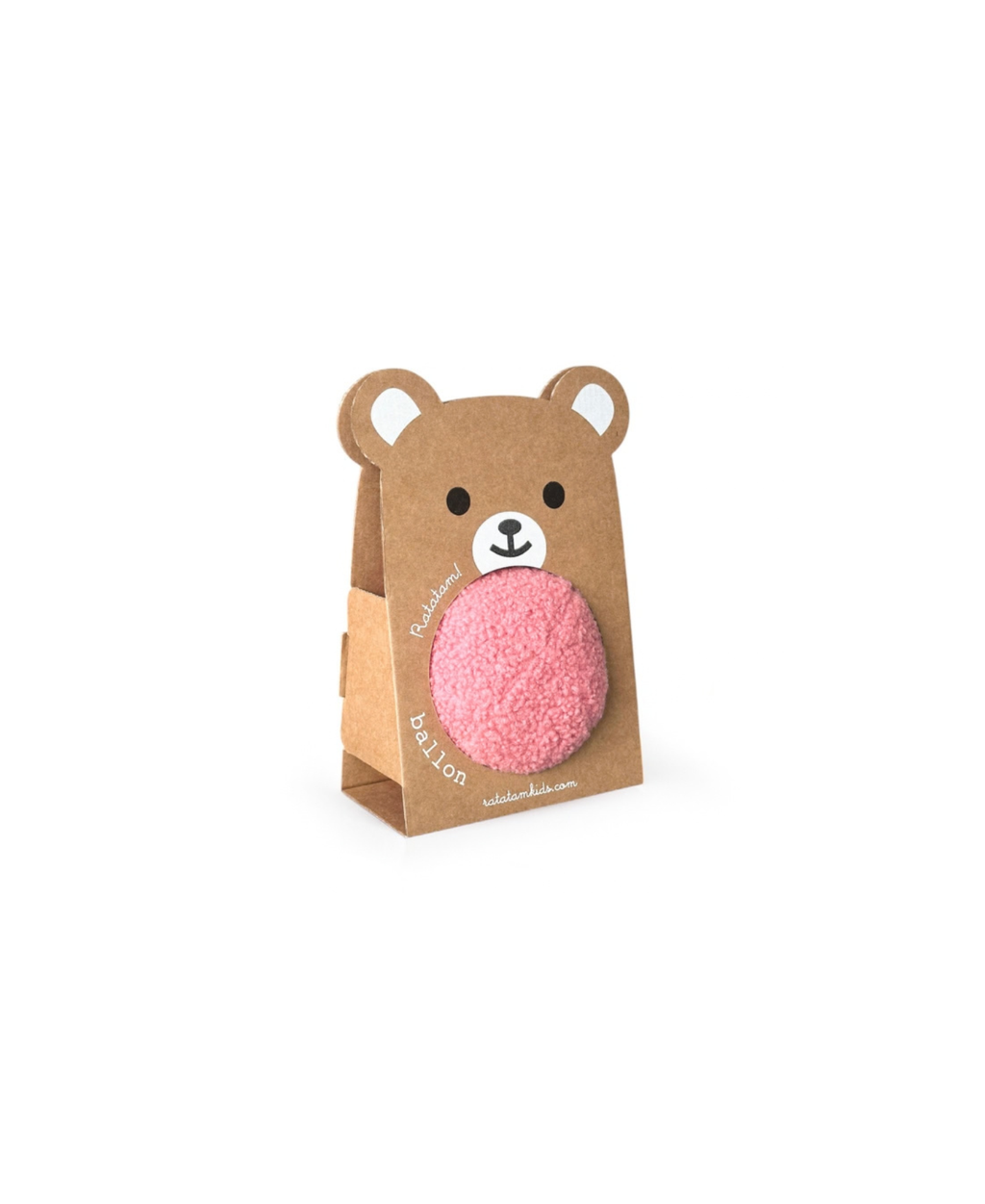 Peluche RATATAM balle ourson rose sur emballage en carton, jouet d’éveil pour bébés par Citron Grenadine