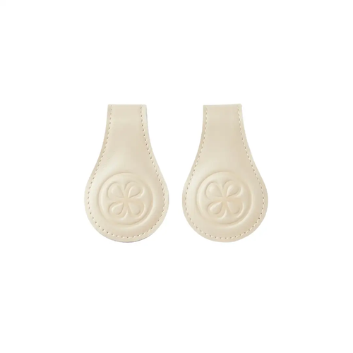 CLOBY stroller clips beige by Citron Grenadine, pair of leather clips with embossed flower badge