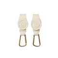 Cloby beige leather stroller hooks with gold carabiners, set of 2
