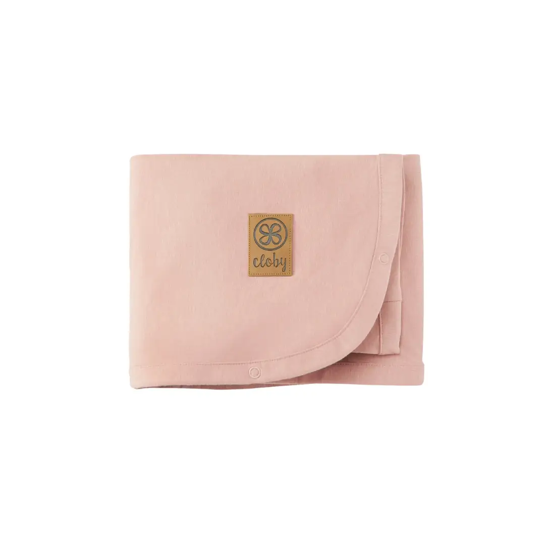 CLOBY baby carrier cover in misty rose, UPF 50+ UV protection, with Cloby logo patch
