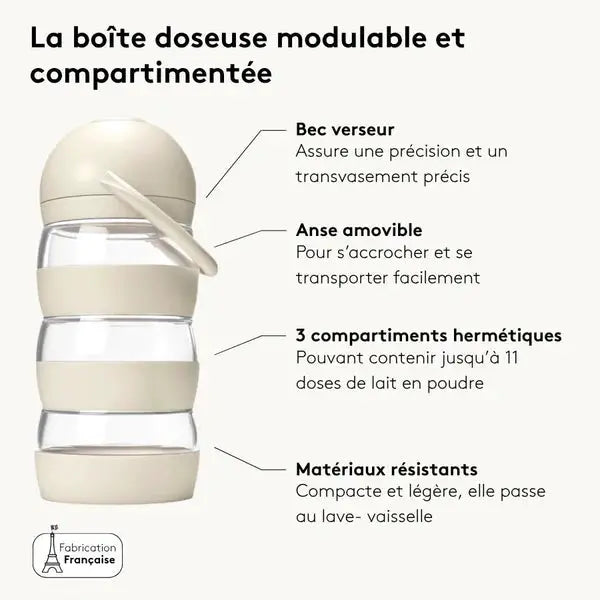 ELHEE So Mini boîte doseuse de lait, beige crème, 3 compartiments hermétiques